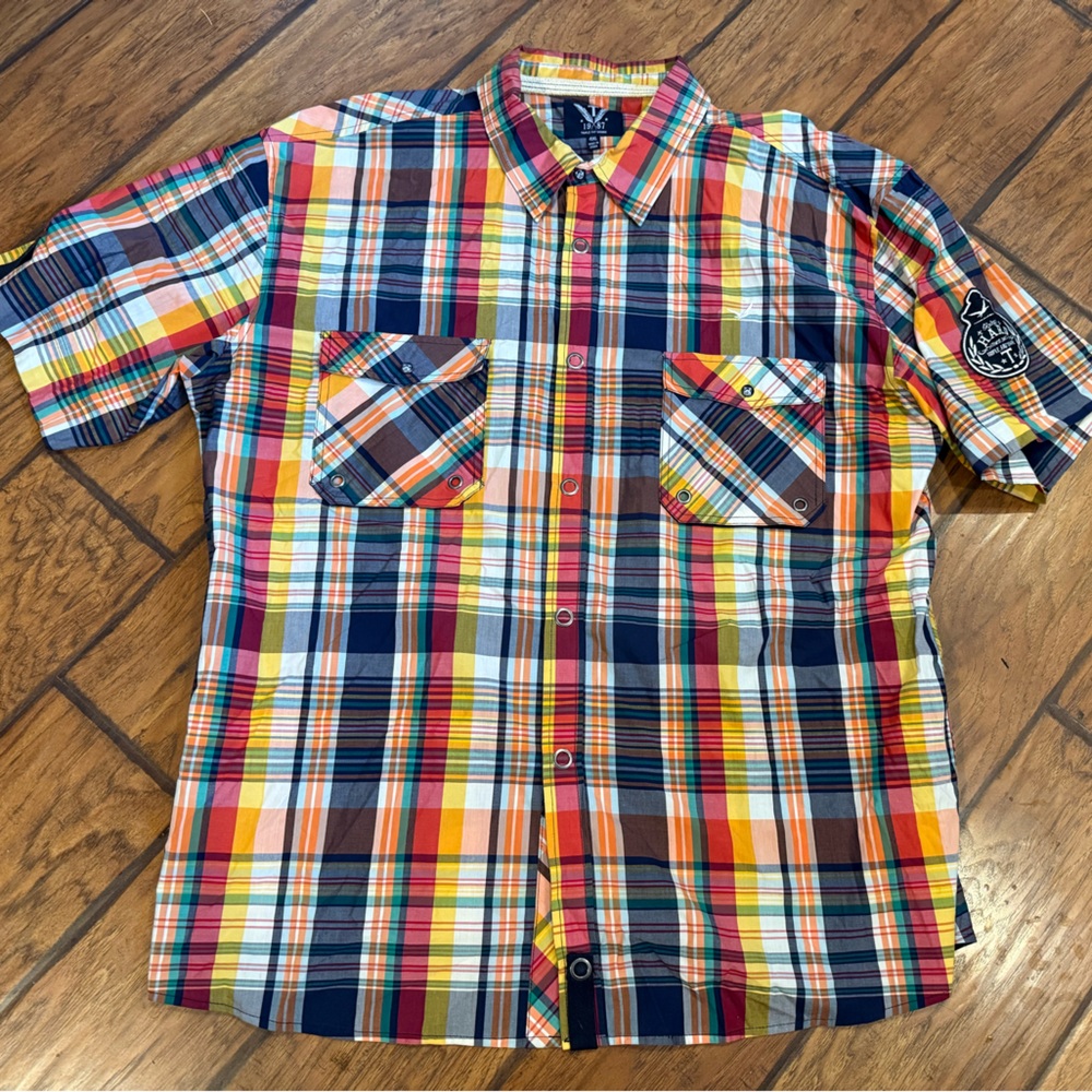 Triple Fat Goose shirt mens 4XL button up colorful orange red blue plaid western